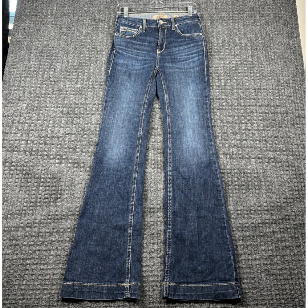 Ariat REAL Denim High Rise Slim Trouser Flare Jeans 26R Dark Wash Blue